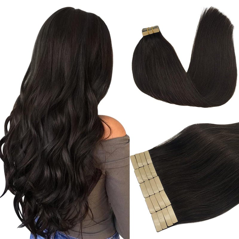 DOORES Tape in Hair Extension Real Human Remy, Dark Brown Remy Tape in Human Hair Straight Skin Weft Natural Hair Extensions Tapeins 18 Inch 50g 20pcs - Image 1